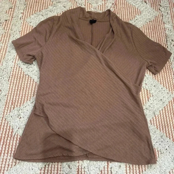 W5 Anthropologie neutral brown faux wrap top - Picture 3 of 6